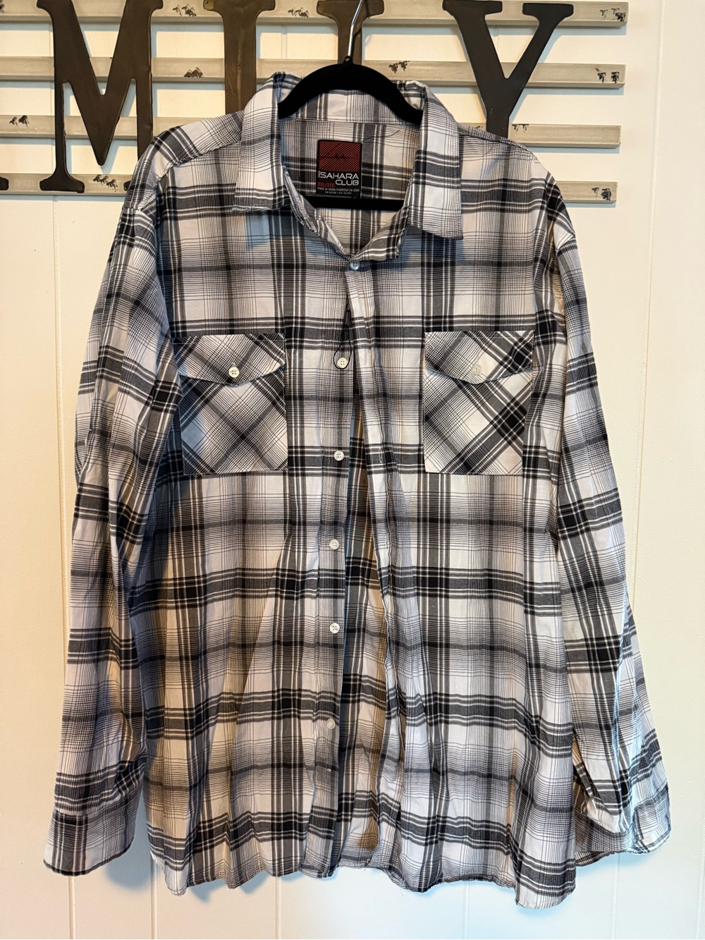 SAHARA CLUB Men’s Black & White Plaid Button-Down Shirt 3XL